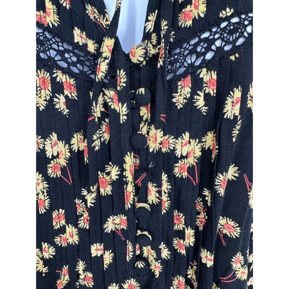 Torrid Rayon Slub Peasant Long Sleeve Top Black Yellow Daisy Flower Print Sz 1X - Picture 2 of 9